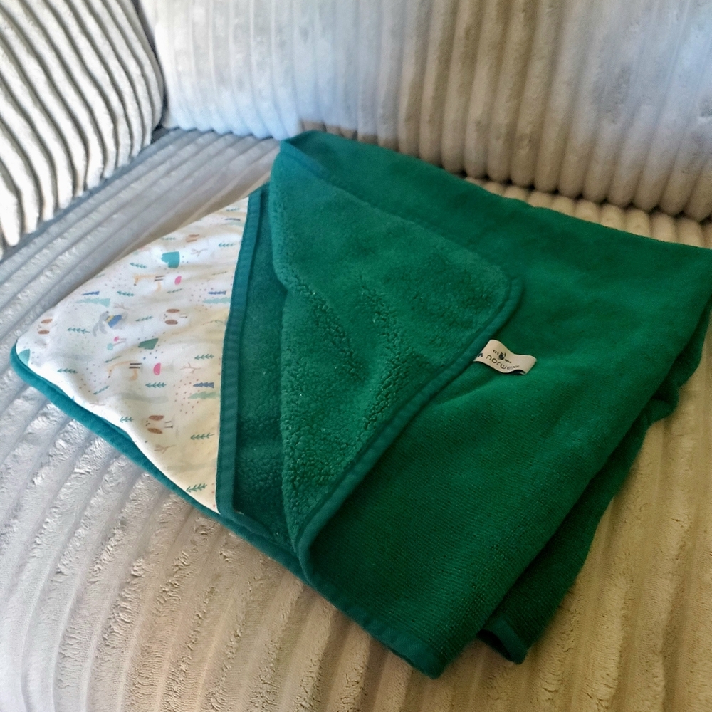 💙🛁🧺 Teal Blue Norwex Microfiber Baby/Kids Forest Print Hooded Towel 🦊🌲🍄